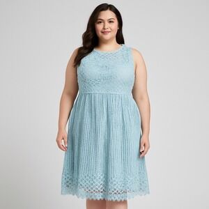 Alfani Womens Dress Size 18 Pale Blue Eyelet‎ Lace Sheath Mothers Day Formal
